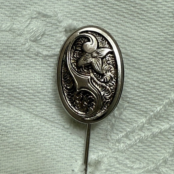 Vintage Sterling Scroll and Floral Stick pin - Picture 2 of 4